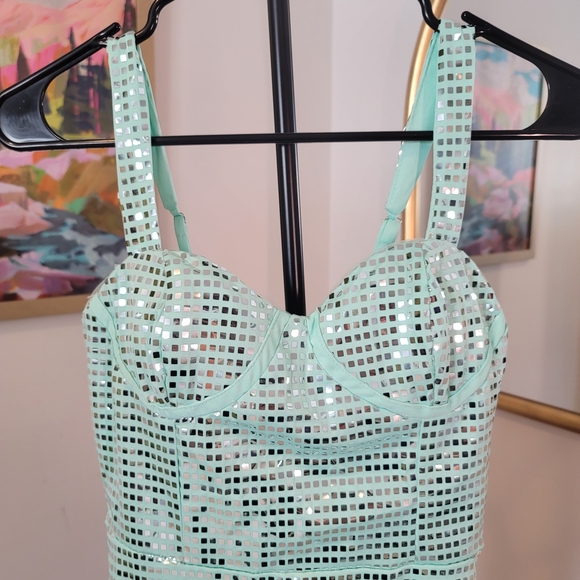 NWT Wear Your Love Mint Green Disco Ball Dress Adjustable Straps Size 2 - Picture 4 of 4